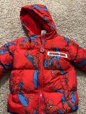 Marvel Spider-Man Red and Blue Hooded Puffer Coat